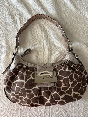 VTG Guess Brown Giraffe-Print Hobo Bag with Metallic Trim (read description)